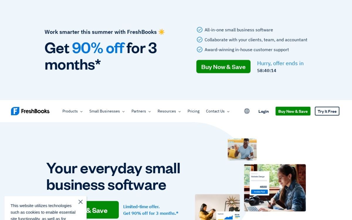 freshbooks.com homepage, captured 9 September 2026.