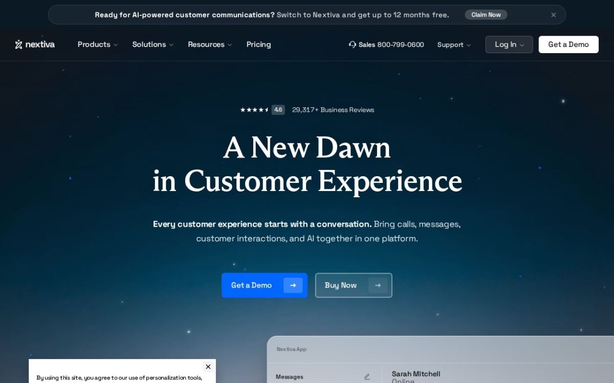 nextiva.com homepage, captured 9 September 2026.