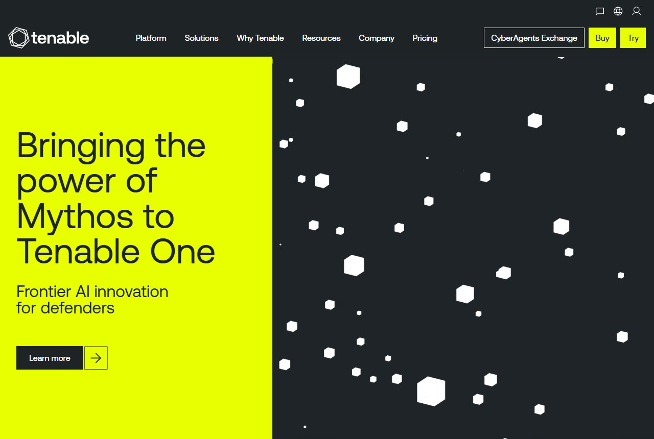 Tenable homepage hero section, captured from tenable.com on October 14, 2026.