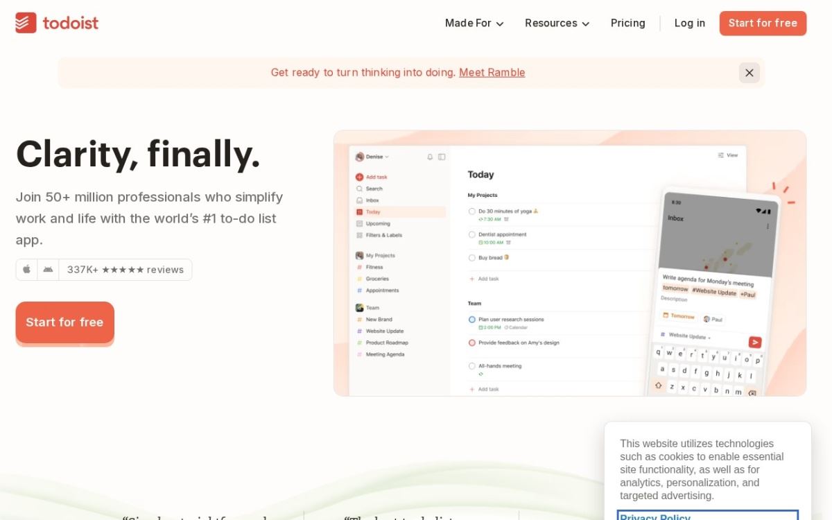 todoist.com homepage, captured 9 September 2026.
